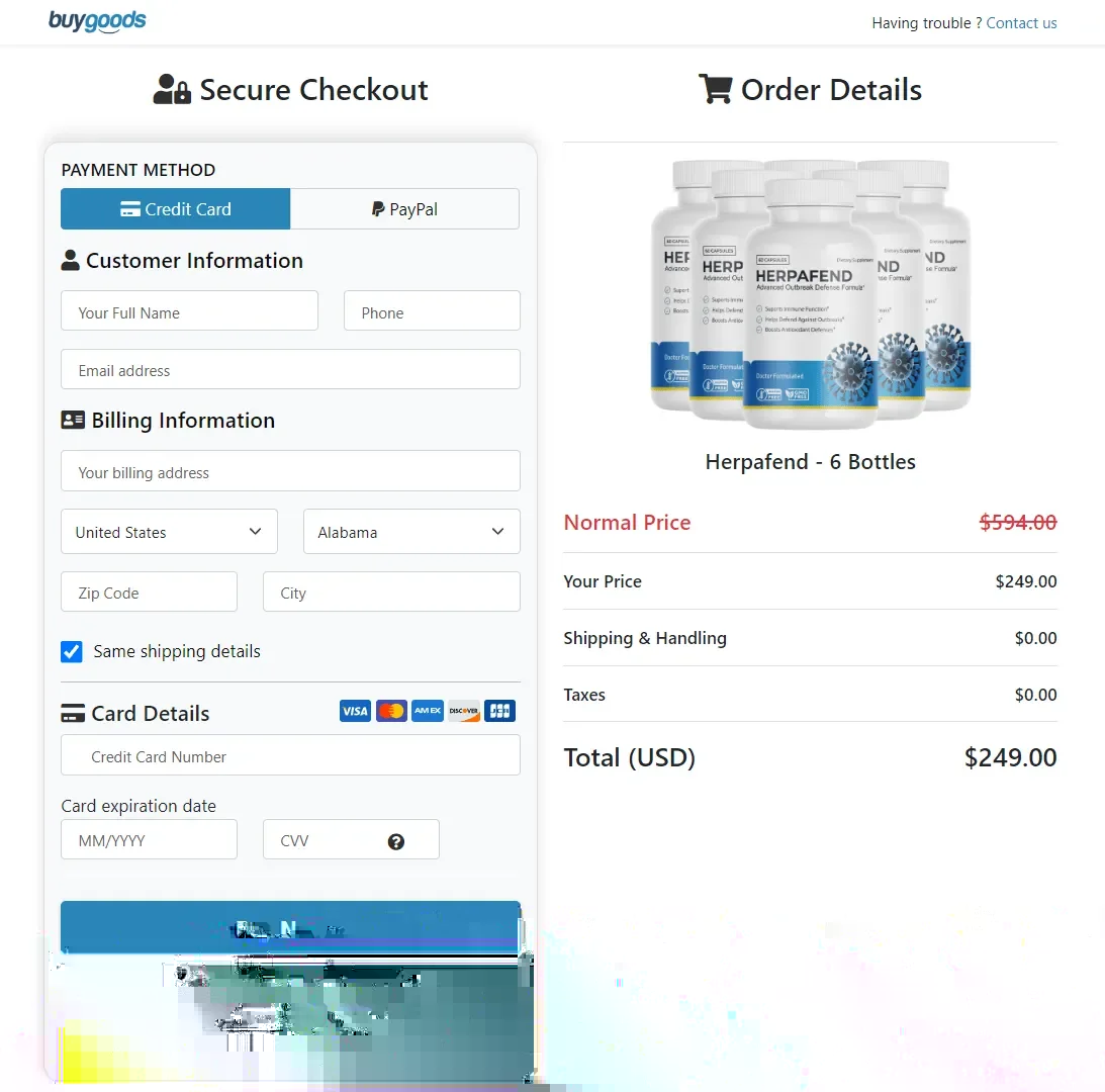 Herpafend order page